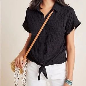 ANTHROPOLOGIE - Cloth & Stone Crinkle Tie Front Top - Black - Plus Size 3X